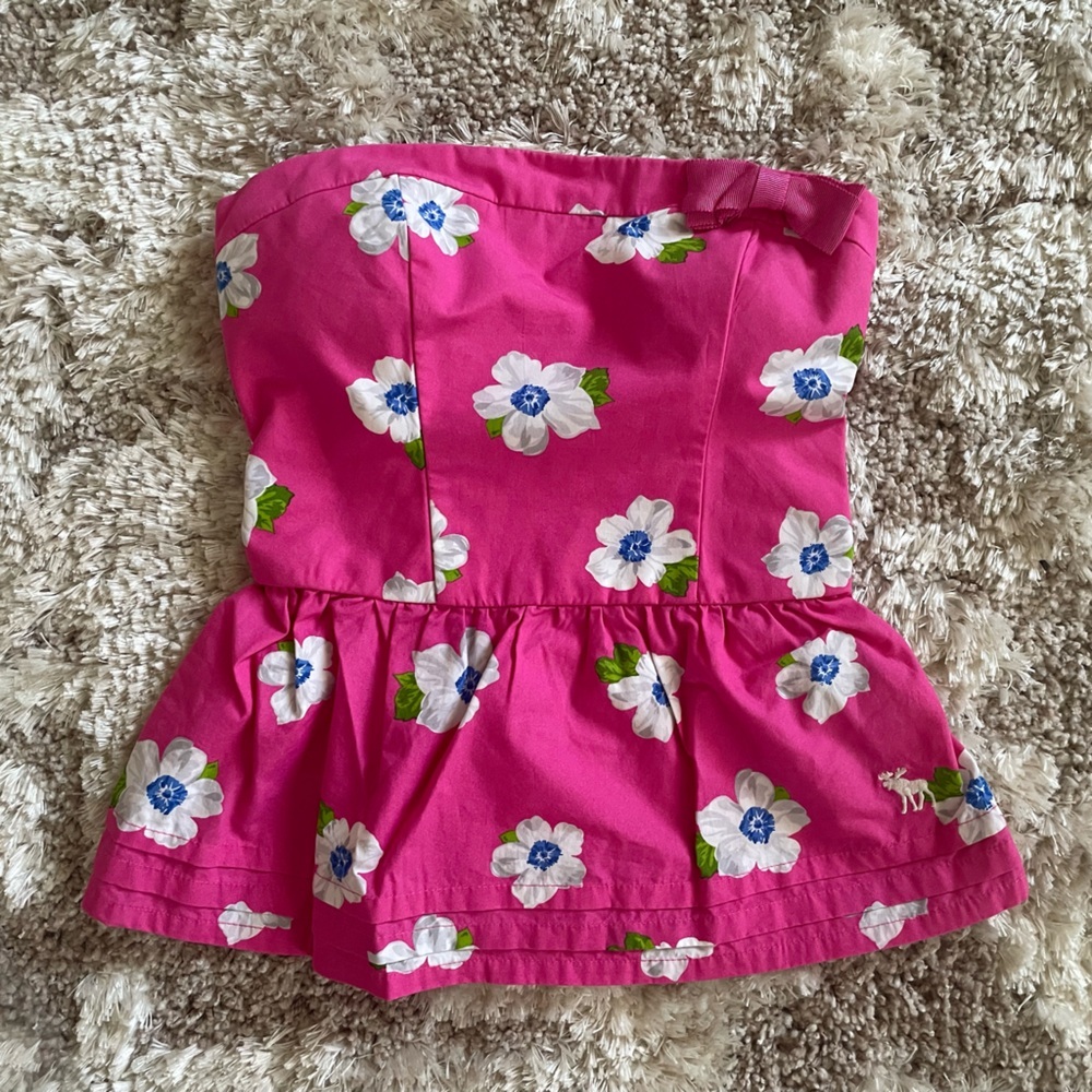 NWT Abercrombie Hot Pink Floral Strapless Top Size XS Kids Size Large
